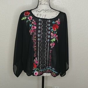 The Paragon Sheer Floral Embroidered Top Size S